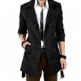 thumbnail image 5 of LYSMORA 2026 Men's Lapel Double Breasted Short Trench Coat, Strap Cuff Belted Loose Fit Windproof Business Casual Outerwear, 5 of 5