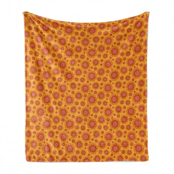 Flowers Soft Flannel Fleece Throw Blanket, Floral Theme Abstract Flowery Motifs in Vintage Style and Orange Tones Botanical, Cozy Plush for Indoor and Outdoor Use, 50" x 60", Multicolor, by Ambesonne