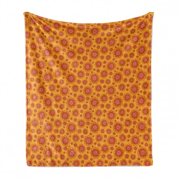 Flowers Soft Flannel Fleece Throw Blanket, Floral Theme Abstract Flowery Motifs in Vintage Style and Orange Tones Botanical, Cozy Plush for Indoor and Outdoor Use, 50" x 60", Multicolor, by Ambesonne