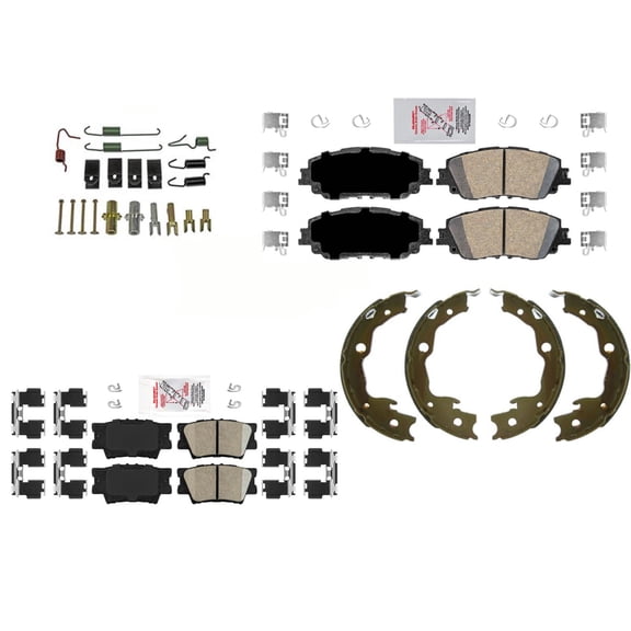 Front & Rear Ceramic Brake Pads Parking Shoes Springs For 2018-2022 Toyota Camry