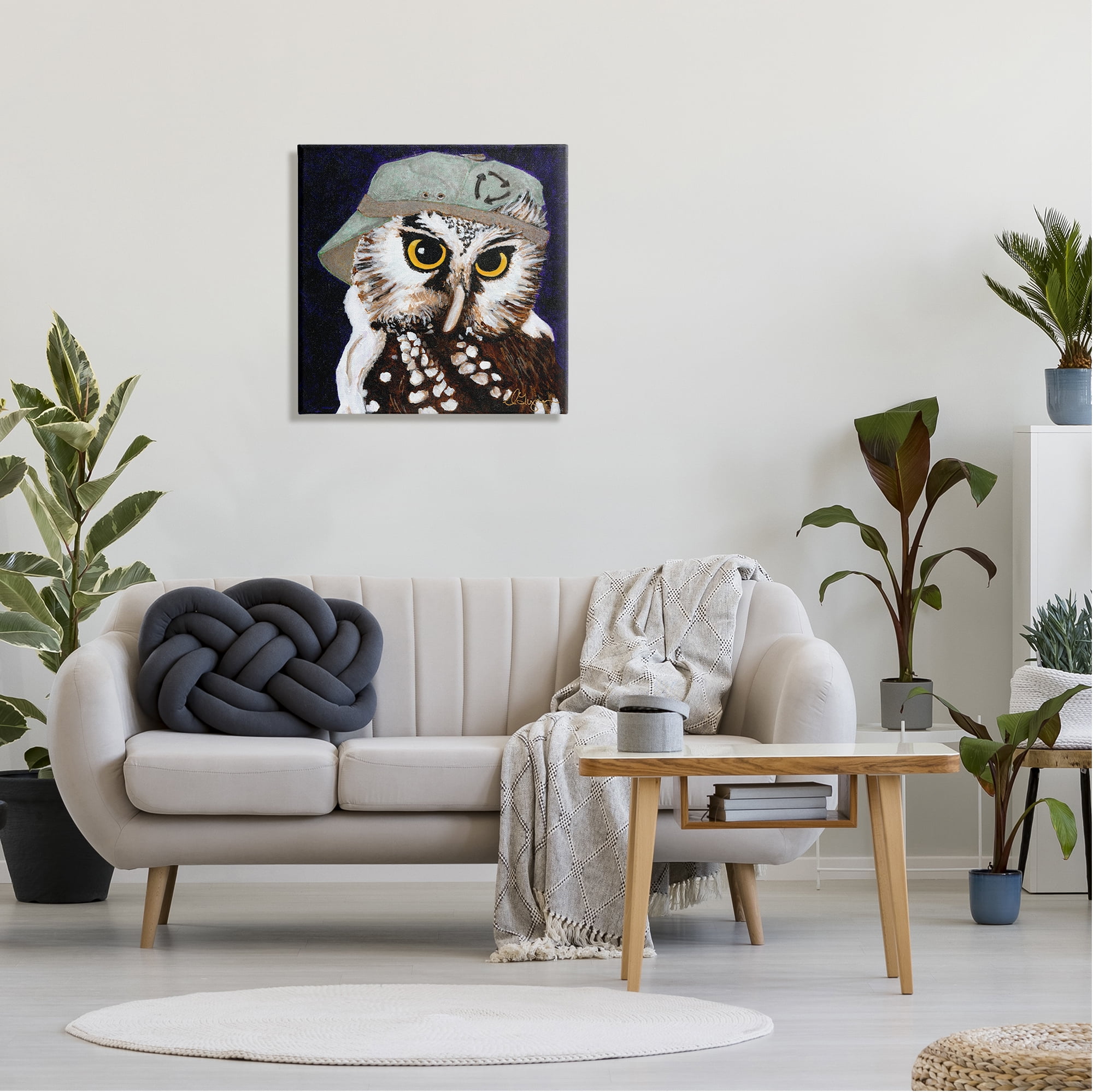 Stupell Industries Owl Wearing Hat Animals & Insects Painting Gallery Wrapped Canvas Print Wall Art, 24 x 24