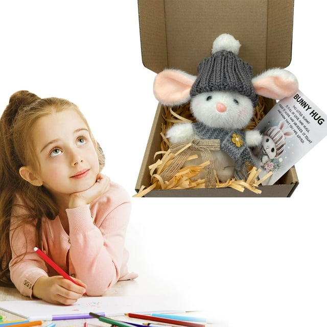Hug Cute Easter Adorable Knitted Bunny With Inspirational Card Desk Decor Handmade Emotional Support Positive For Teachers Friends Family