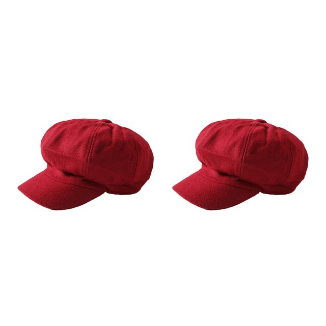 serony Peaked Caps Retro Fashion Warm Woolen Octagonal Hats Easy Matching Sun Visor Design Windproof Headgear for Theme Party Black Red 2Set