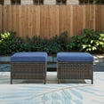 thumbnail image 3 of Unnifurnzi Outdoor Ottoman Set of 2-All Weather Wicker Outdoor Footstool with Removable Cushions Outdoor Olefin Fabric Patio Ottoman for Deck Porch Balcony Garden-Brown/Blue, 3 of 7