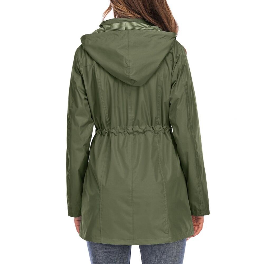 Women's Fashion Waterproof Windproof Raincoat Striped Lining Lightweight Jacket with Hood Long Fashion Outdoor Jacket - image 3 of 6