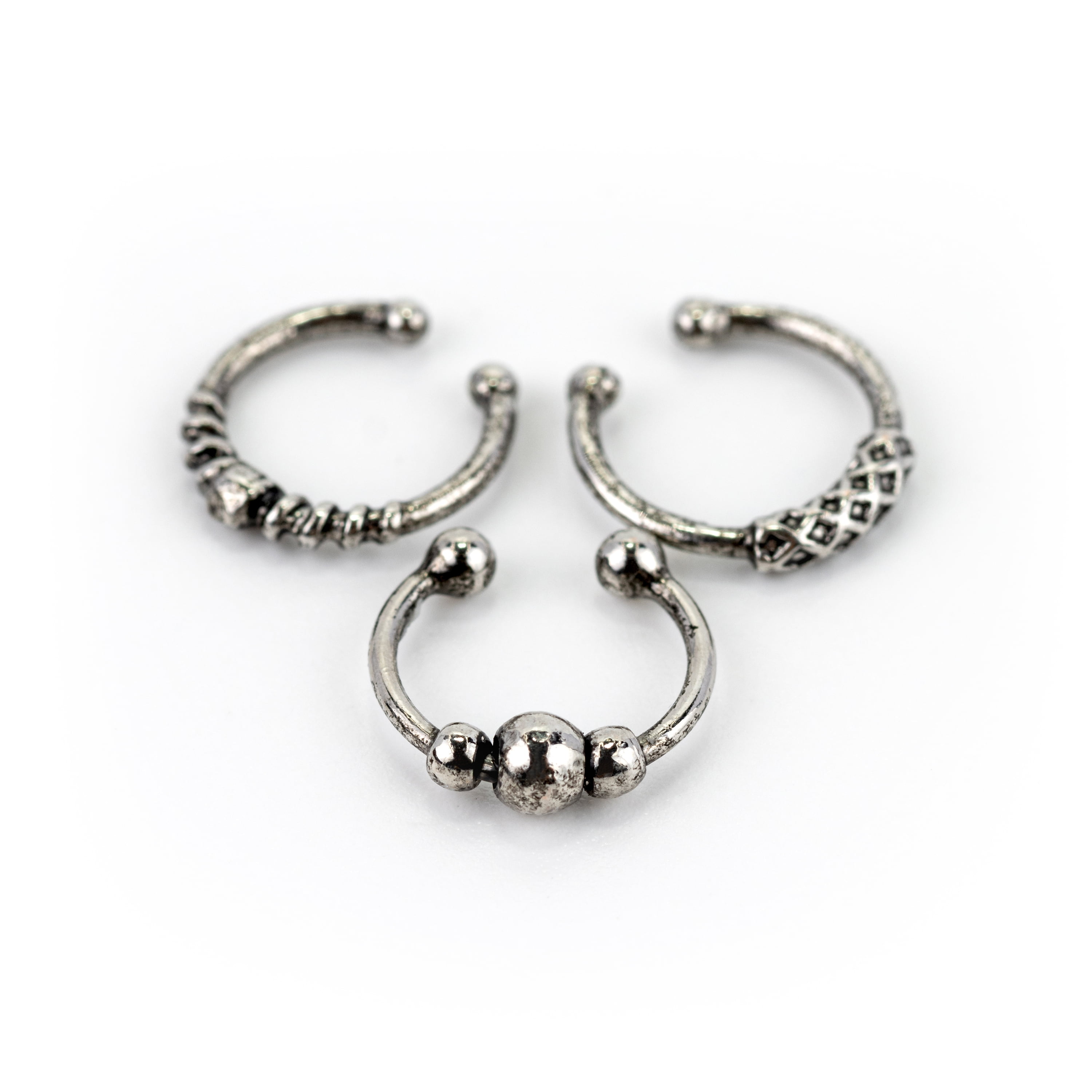 Women's Silver Beaded Bar Faux Hoop Nose Rings, Stainless Steel, 3 Pack, - Walmart.com