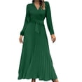 thumbnail image 2 of Blmnix Dresses for Women A Line Dresses Fit & Flare Long Dresses Under Dress V-Neck Green Long Sleeve Maxi Belted Casual Summer Dress,XL, 2 of 7