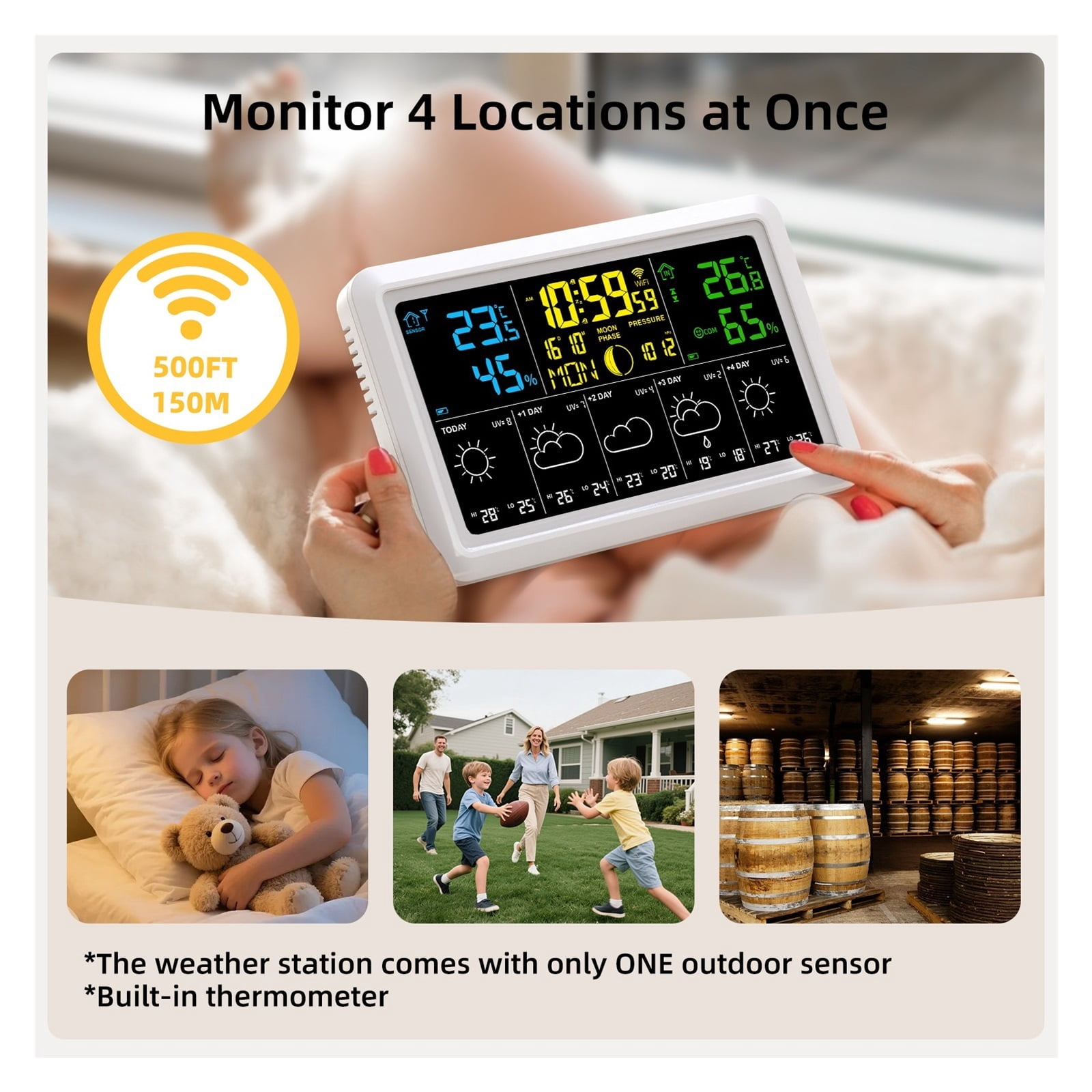 Smart Networking Weather Station with Barometer, Auto-Sync Clock & Moon Phase
