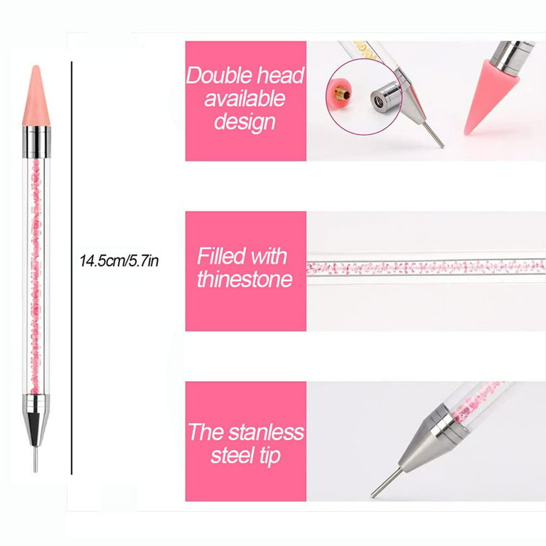 Rhinestone Picker Dotting Pen, ForSewian Nail Dotting Tool Double Head Wax  Pen, Rhinestone Pickup Tool for DIY Nail Art Pink
