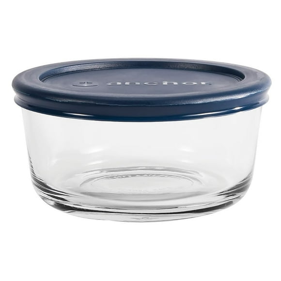 Anchor Hocking Ensemble de 4 Contenants de Stockage en Verre avec Couvercles, Navy SnugFit