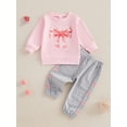 thumbnail image 2 of aturustex Toddler Baby Girl 2Pcs Tracksuits Outfits 3M 6M 12M 18M 2T 3T Infant Long Sleeve Sweatshirt Bow Print Pullovers Crew Neck Tops + Sweatpants uits Kids Cute Daily Spring Fall Clothes, 2 of 7