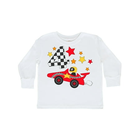 

Inktastic Happy 4th Birthday red racing car Gift Toddler Boy or Toddler Girl Long Sleeve T-Shirt