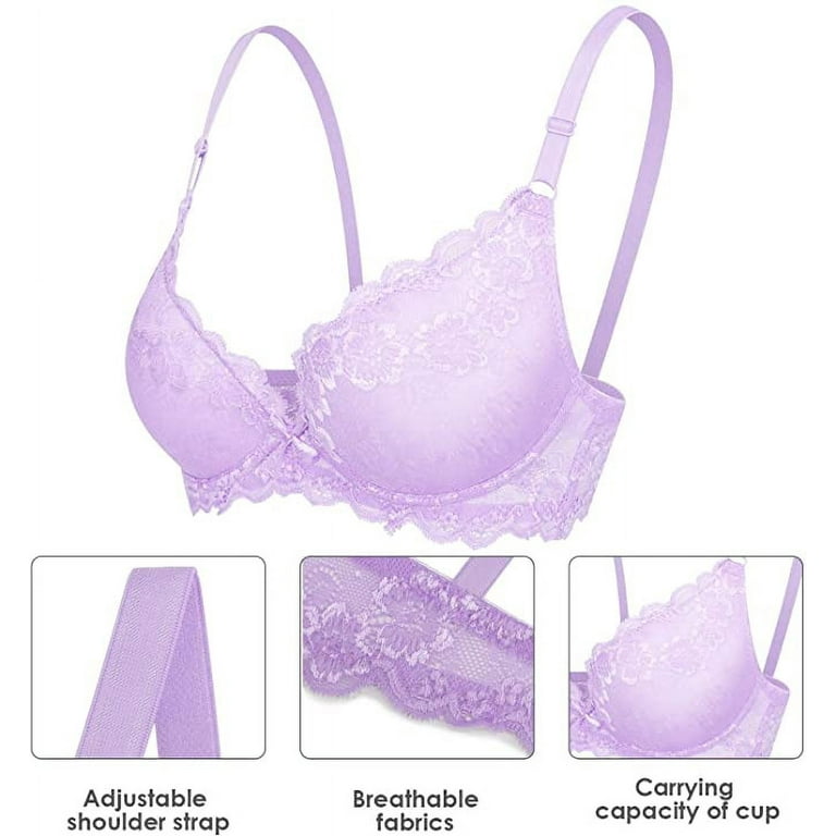 GAI YI 3 Pack Elegant Lace Light Padded Bras, Soft foam multi-way Bra, Sexy  Full Lace Cover Underwire for Woman 34C