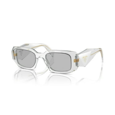 Prada PR 17WS Plastic Womens Rectangle Sunglasses Transparent Grey 49mm Adult