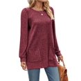 thumbnail image 2 of Long Sleeve Shirts for Women Long Sweaters with Pockets Tunic Tops Loose Fit Rouge M, 2 of 8