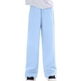 thumbnail image 2 of CYRBOKO Girls Summer Sweatpants, Cotton Lightweight Elastic Waist Loose Straight-leg Pants Blue Size 10-12 T, 2 of 7