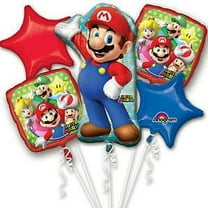 NEW Super Mario Brothers 5pc Foil Balloon Bouquet Birthday Party Favor Supplies