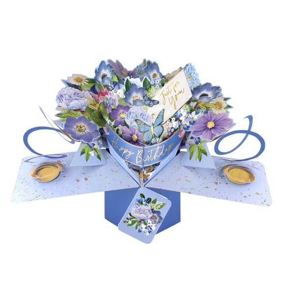 Pop-Up Greeting Card – Blue Flowers (Friend Birthday)