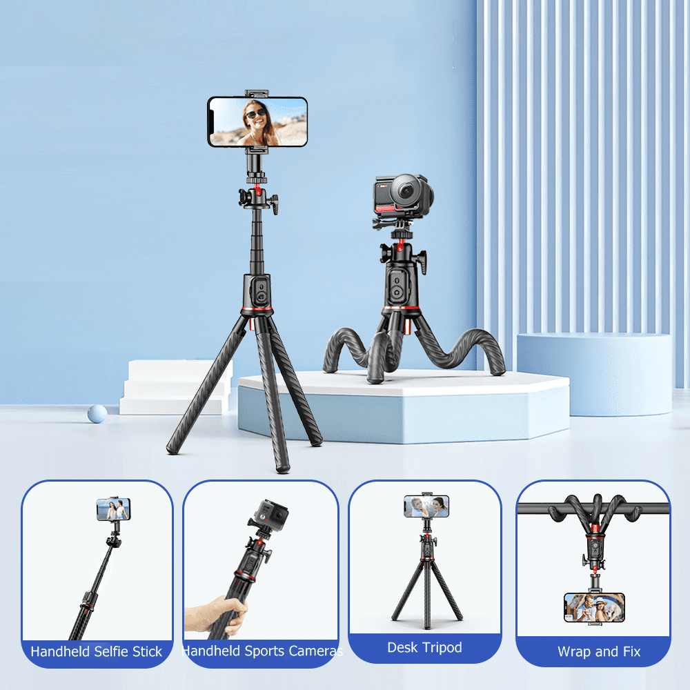Flexible Phone Tripod Selfie Stick Mini Camera Tripod Phone Holder with Cold Shoe Mount Travel Tripod Remote Tabletop Tripod Octopus Legs for iPhone Samsung Camera Stand