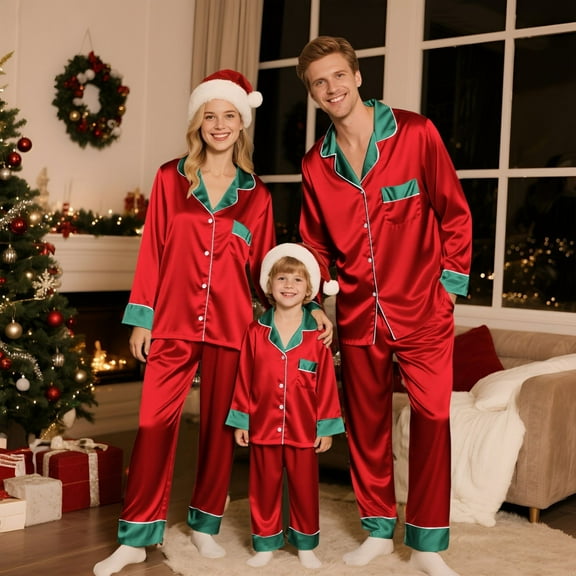 Niaviben Family Christmas Pajamas Matching Sets Silk Christmas Pajamas for Family Silk Pajamas for Men Woman Pajama Set Family Set Pajamas Women's Christmas Pajama Set (Dad)Red L