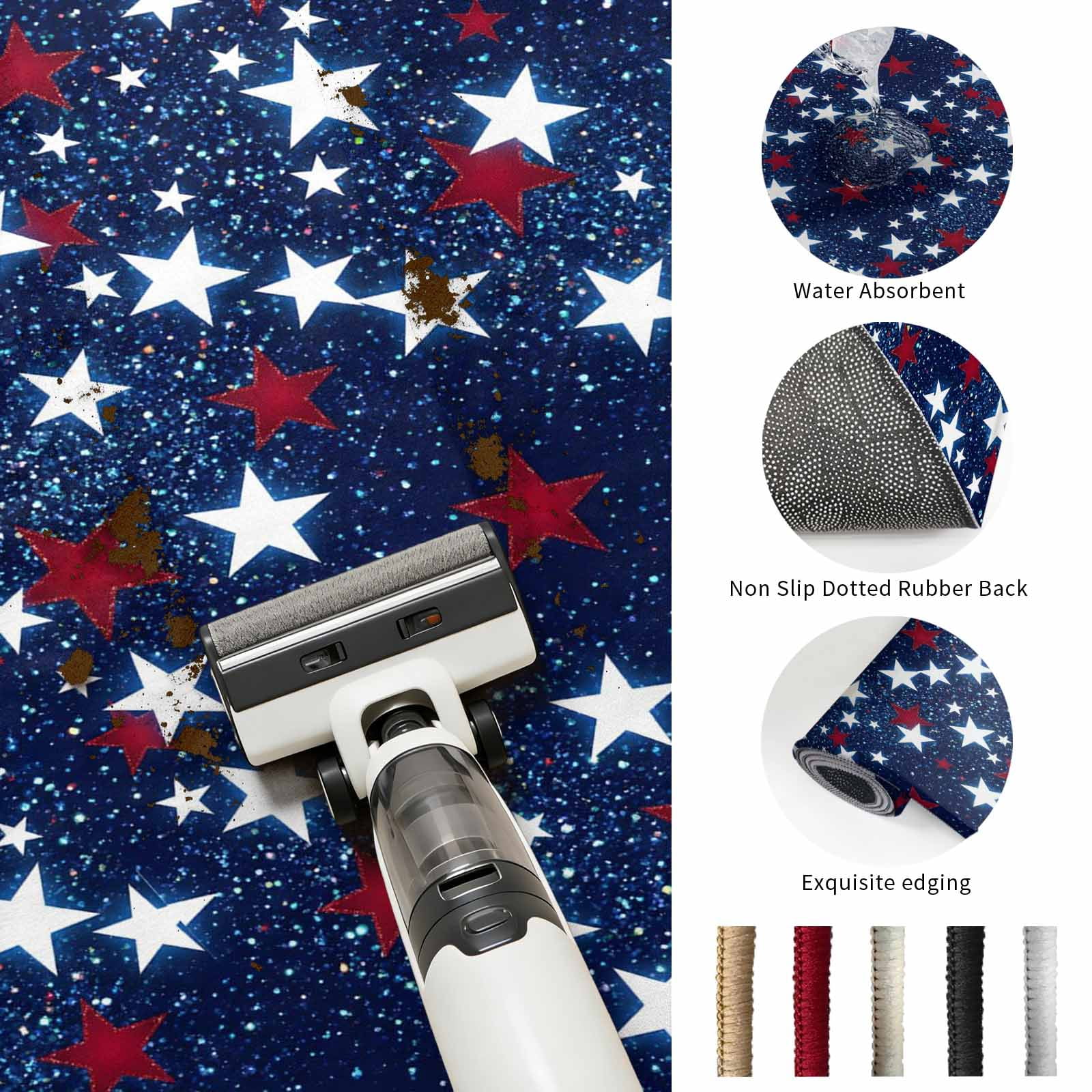 Round Area Rugs 5Ft, Independence Day Non-Slip Washable Circle Rugs Carpet, Blue Red White Stars Watercolor Indoor Outdoor Rug Floor Mats Throw Runner for Bedroom Living Room Bathroom