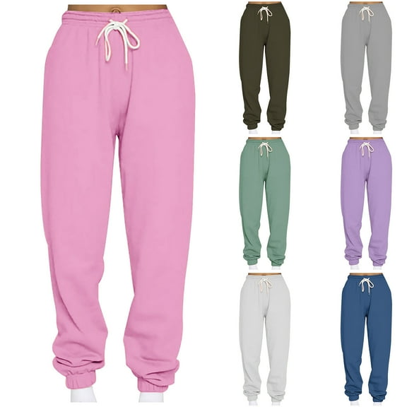 FAKKDUK Joggers Pants for Women Casual Drawstring Elastic High Waist Straight Leg Harem Pants Trousers with Pocket Bootcut Yoga Pants For Women Workout Pants Plus Size Sweatpants, S&Pink