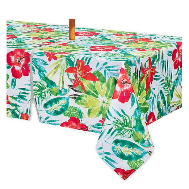 Outdoor Tablecloth With Hole And Zipper, 70 Inch Round Tablecloth With Umbrella Hole And Zipper