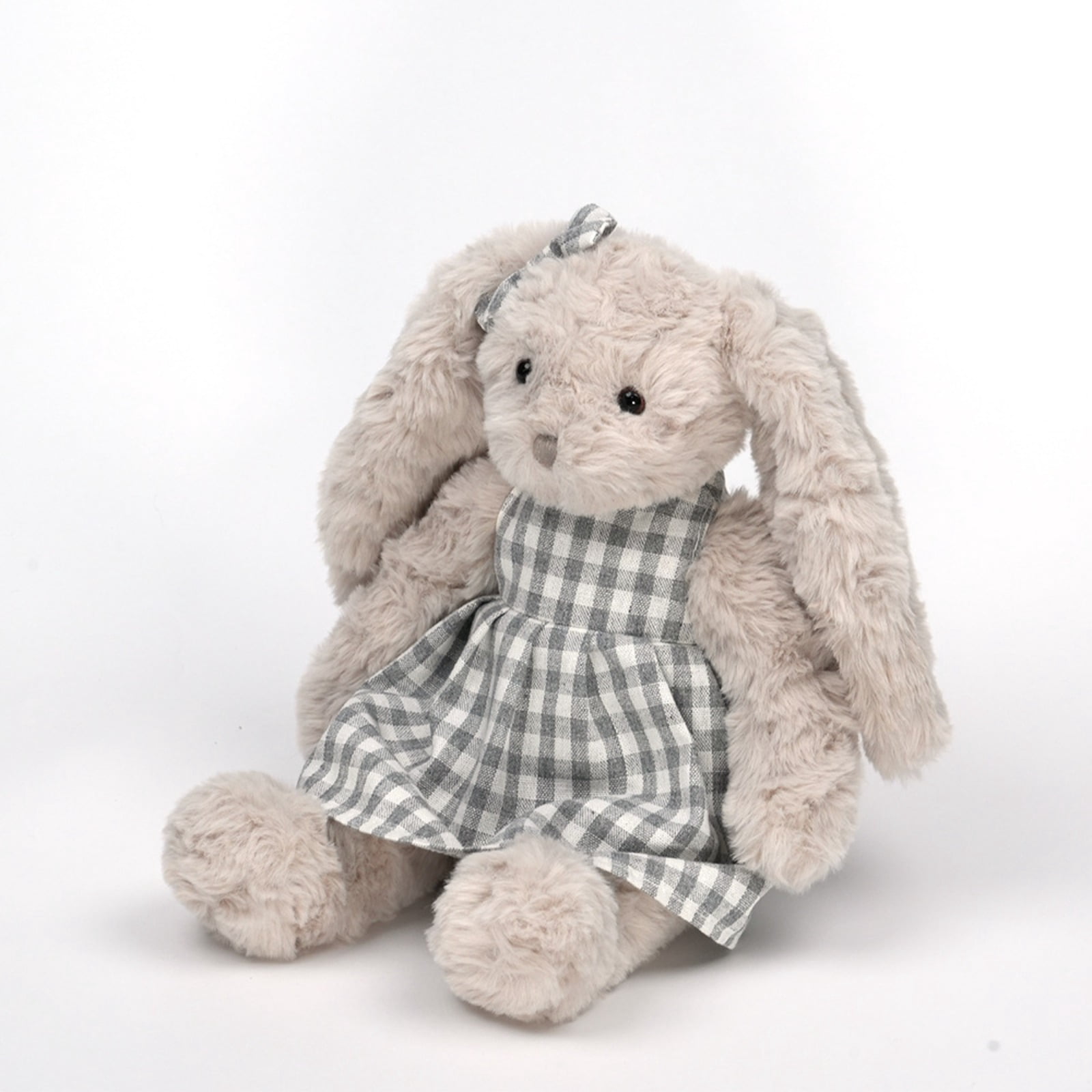 Light Gray Curly Plush Bunny Toy Soft Stuffed Rabbit Doll Cozy Decorative Gift