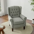 thumbnail image 6 of UIXE High Back Accent Chair Upholstered Armchair in Fabric Comfy Wingback Chair Bedroom Reading Seat with Solid Wood Legs, Light Gray Tufted, 6 of 7