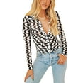 thumbnail image 3 of Qiylii Women's Shirt Wave Pattern Printed Lapel Long Sleeve Buttons Down Short Blouse Tops, 3 of 7