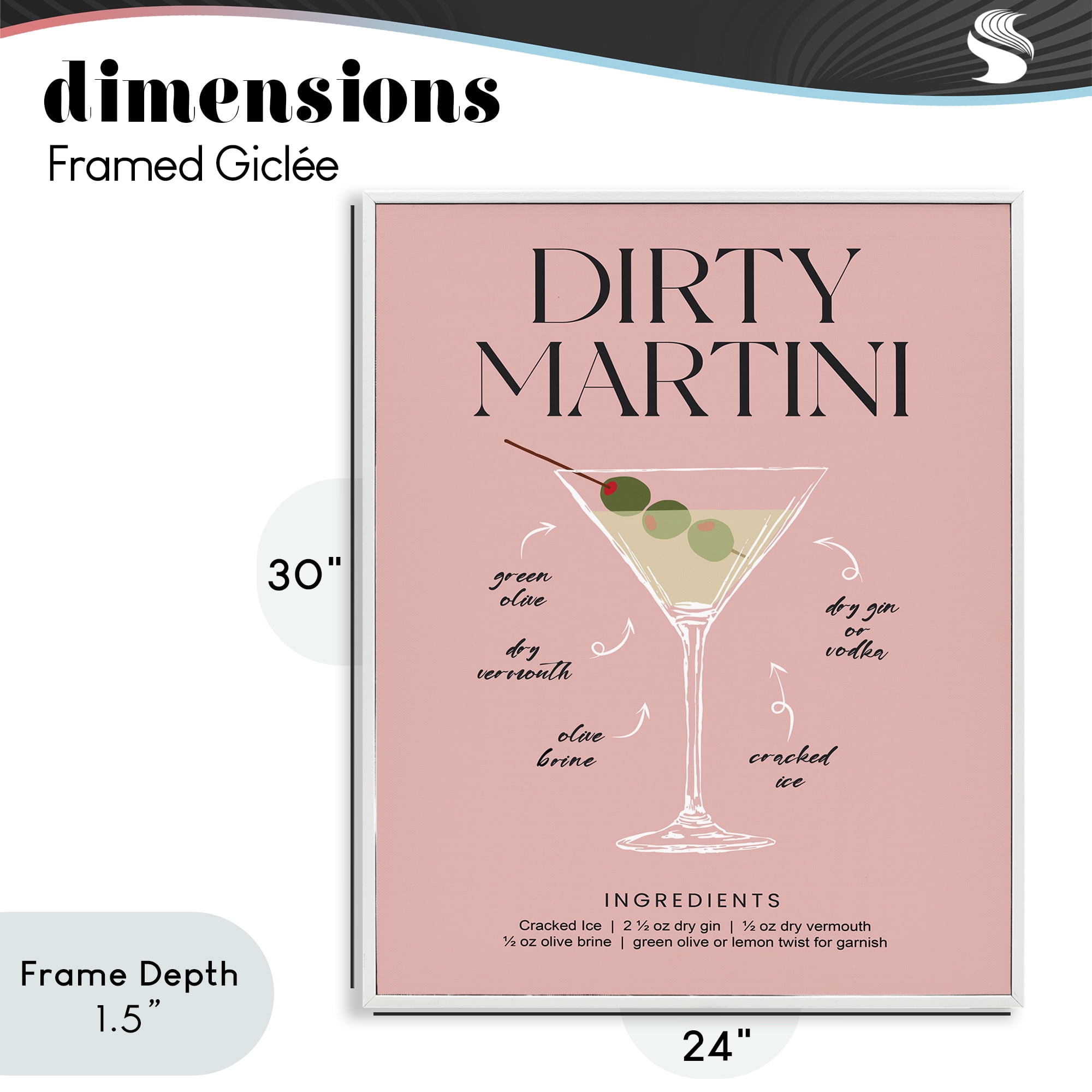 Stupell Industries Dirty Martini Pink Recipe White Framed Giclee Art, design by Lettered and Lined