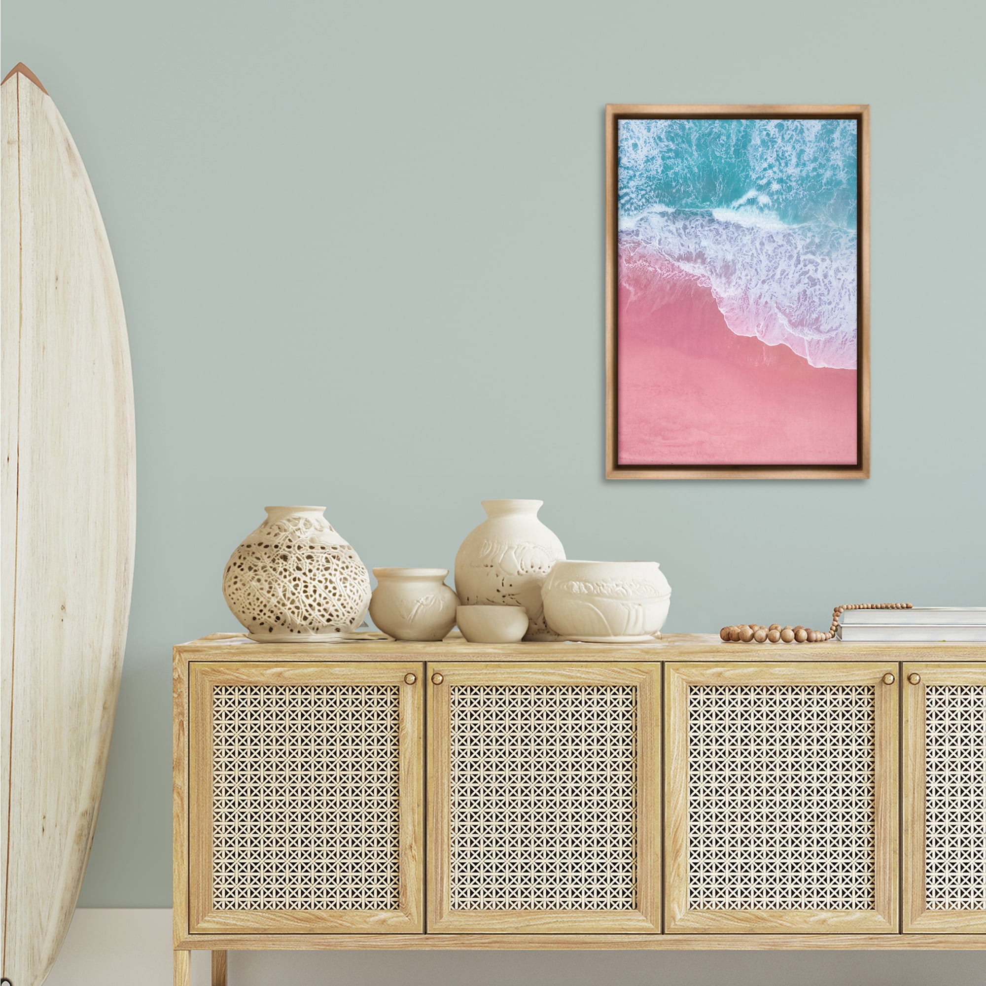 Stupell Industries Pink Surf Tide Landscape & Nature Photography Brown Floater Framed Canvas Art Print Wall Art, 21 x 31