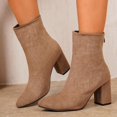 thumbnail image 2 of Women Pointed Toe Block Heel Ankle Boots Soft Flock Back Zipper Dress Boots Fashion Autumn Winter Solid Color Short Boots For Daily Party, 2 of 7