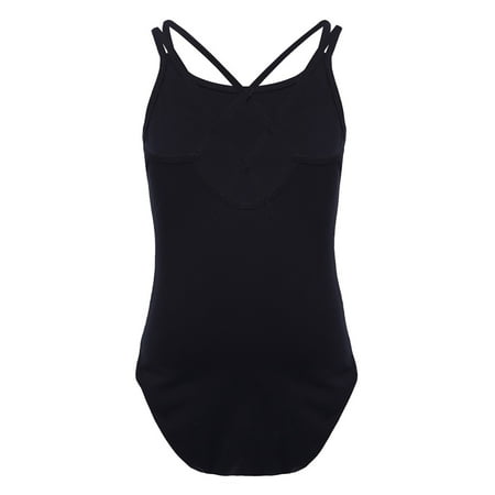 LiiYii Kids Girls Spaghetti Strap Ballet Dance Leotard Sleeveless Cami Gymnastics Leotard Bodysuit Dancewear Black 10-12