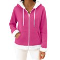 thumbnail image 2 of Wutalume Women's Casual Fashion Long Sleeved Zip Up Fleece Hooded Cardigan, Soft and Warm Outerwear for Relaxed Style and Winter Layering,Hot Pink L, 2 of 5