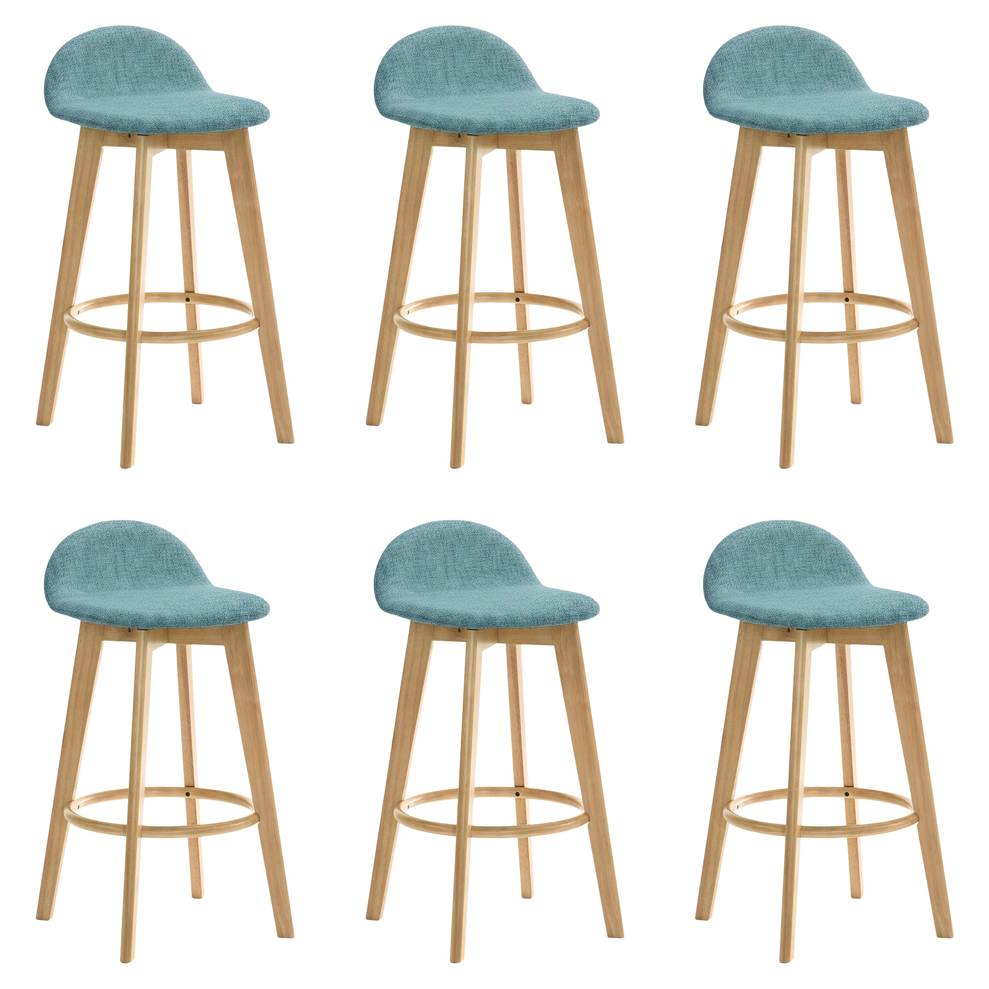 Vera Upholstered Wood Counter Height Barstool in Natural Finish with Teal Seat - Set of 6
