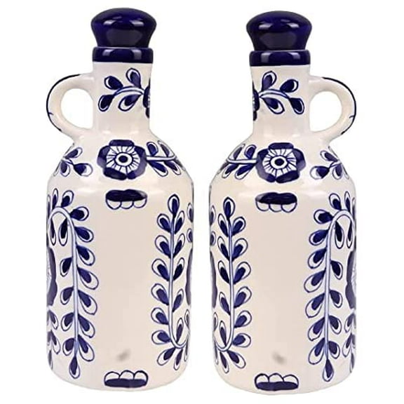 Ceramic Oil Dispenser|Blue Floral |Oil Sprayer|Oil Container| with Lid Oil Bottle | Storage of Cooking Oil, Vinegar and Other Liquid Items (Pack of 2)