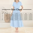 thumbnail image 3 of Meichang Women's Summer Midi Dresses Short Sleeve Notch V Neck Pleated Waist A Line Dress Swing Casual Tiered Long Dress Wedding Guest Dresses, 3 of 9