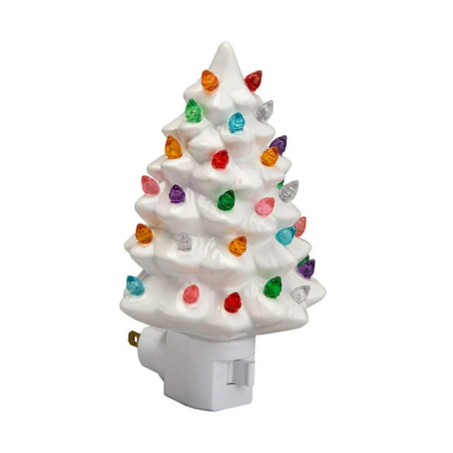 Luz de noche para de Navidad, decoración navideña, regalos encantadores de cerámica, luz de noche para de Navidad de estilo vintage para Blanco