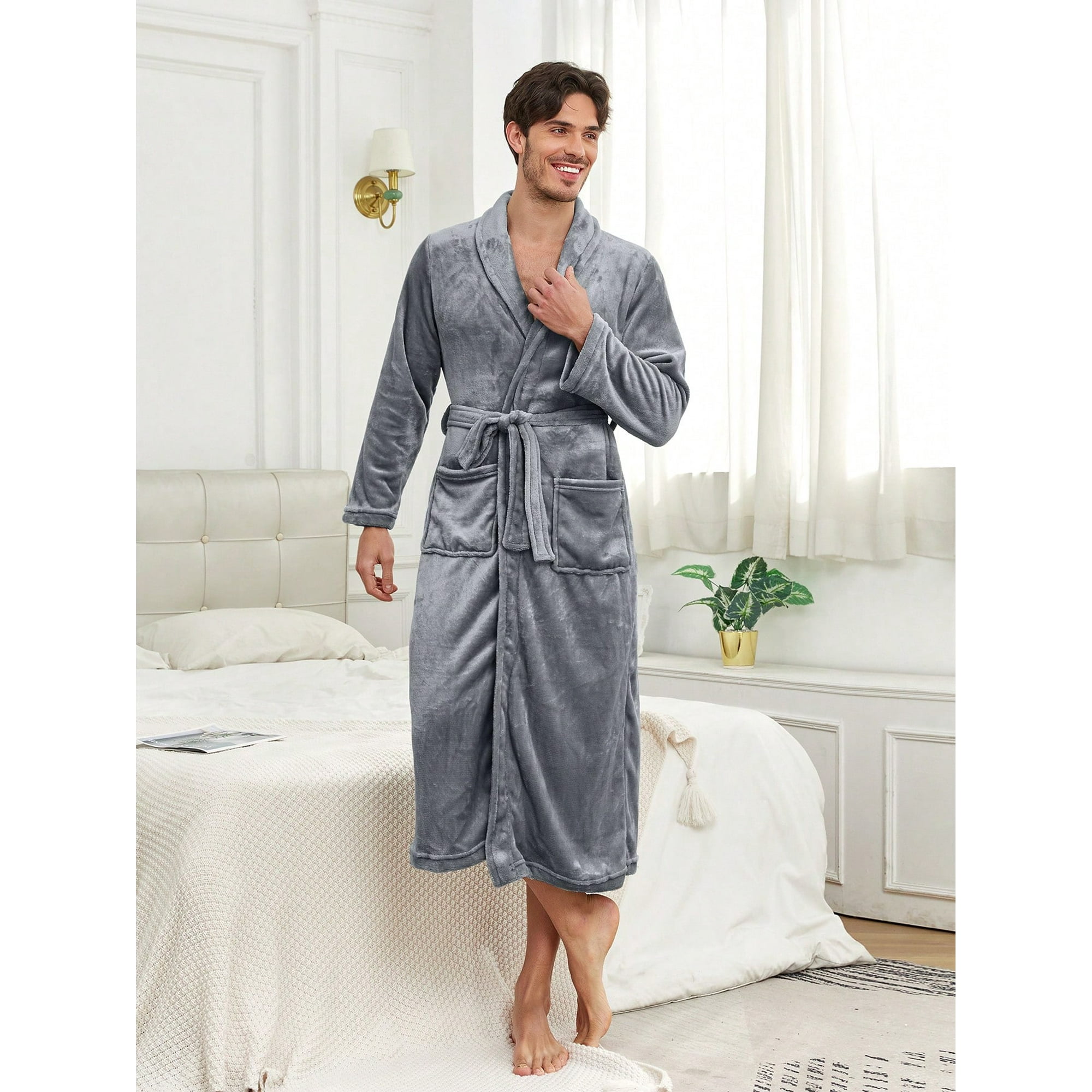 Robe de Nuit Longue Epaisse en Polaire Corail pour Hommes avec Simple Col Chale pour l Automne et l Hiver Walmart