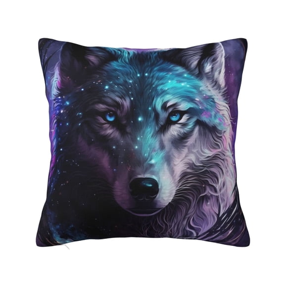 Fuzoiu Purple Sky Wolf Print Square Pillow Cover,Hidden Zipper Design,Luxury Square Pillow Case, Throw Pillow,Couch Cushion-12"x12"