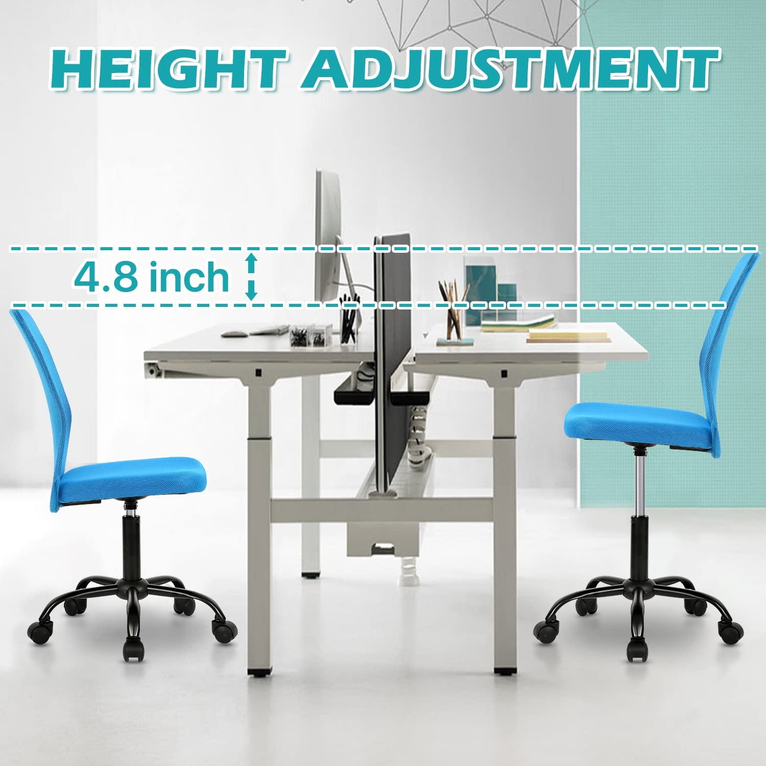 NiamVelo Executive Mesh Office Chair Armless Computer Chairs Adjustable Desk Chair with Lumbar Support for Adults, Blue