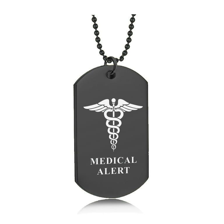 Personalized Medical Alert Necklace for Men Custom Laser Engraving Stainless Steel Medical Army Dog Tag Pendant with 24 Chain Emergency Medical