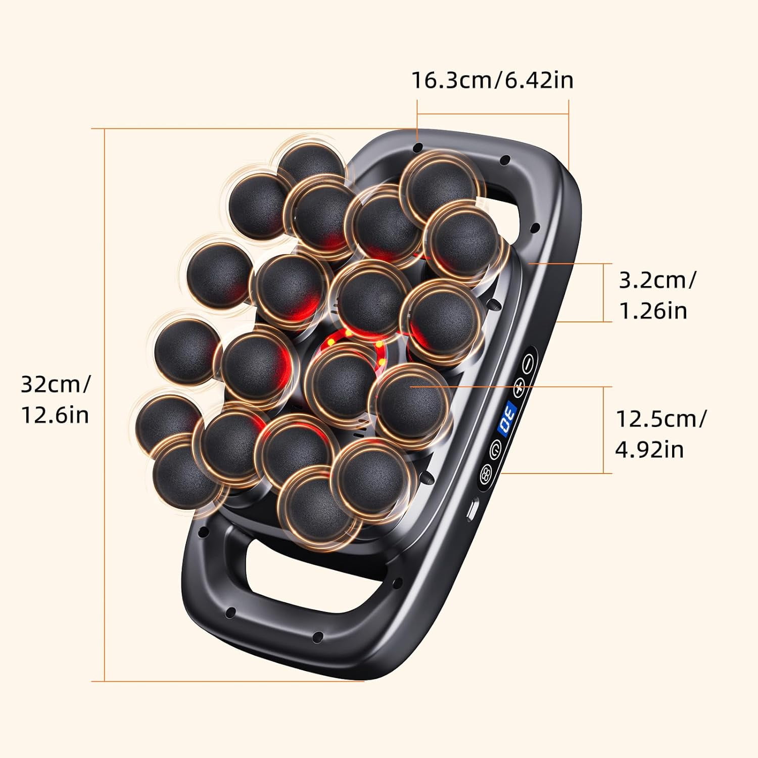 Massage Gun Pain Relief Deep Tissue, 20-Head Percussion Massager with 3 Modes & 30 Intensity Levels, Quiet Muscle Massage Gun for Back, Shoulders, Legs & Body (Grey)