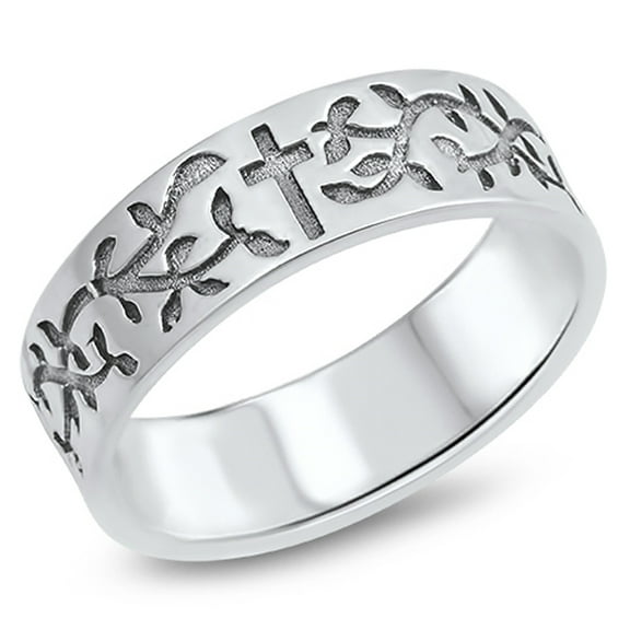 Etched Cross Vineyard Leaf Love Knot Ring .925 Sterling Silver Band Jewelry Female Male Size 6