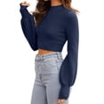 thumbnail image 4 of Long Sleeve Women Crew Neck Cropped Sweaters Ribbed Knit Crop Pullover, 4 of 6