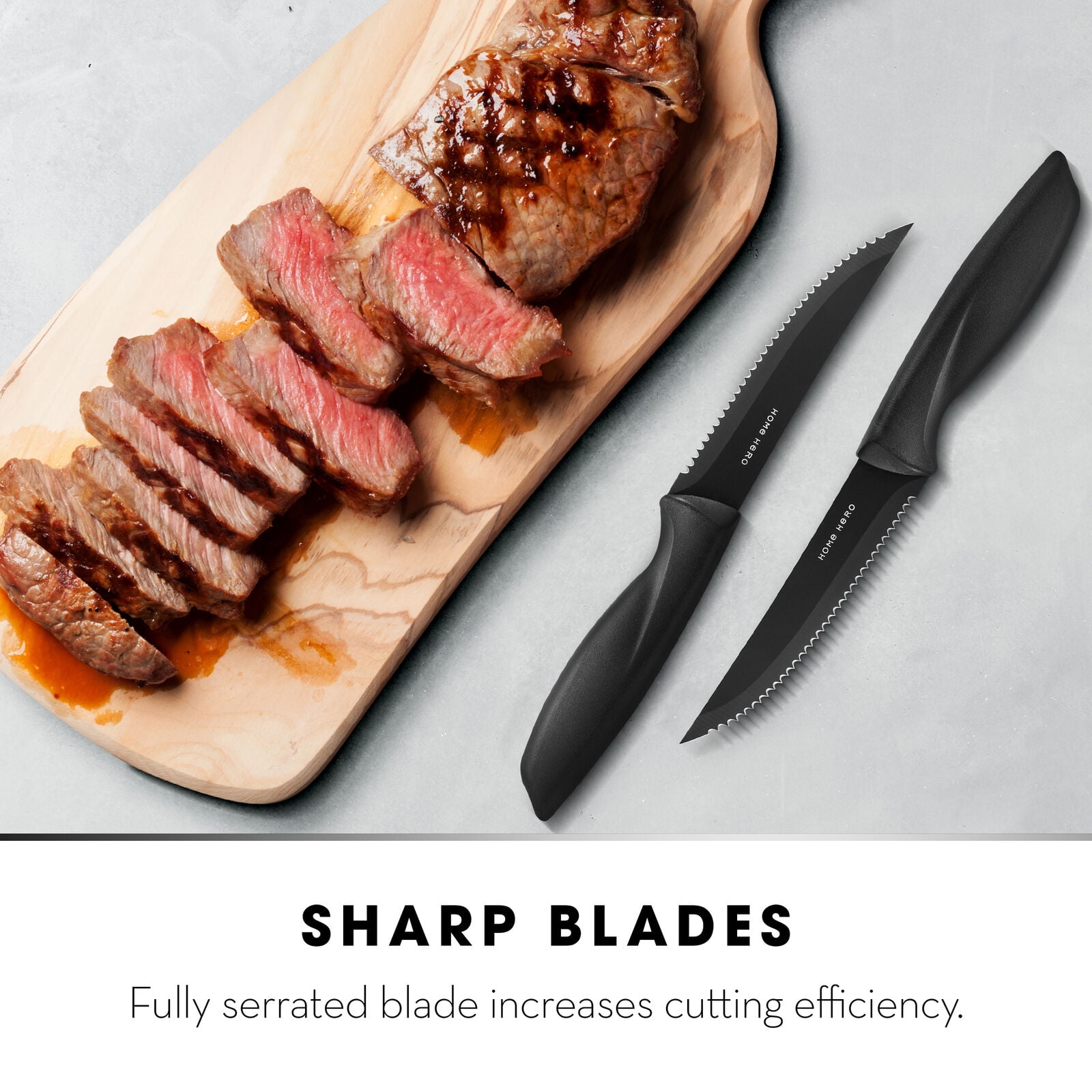 Hecef Black Oxide Steak Knife Set of 8, Dishwasher Safe High Carbon Stainless Steel Serrated Knives, Size: 10.24 x 8.66 x 1.1