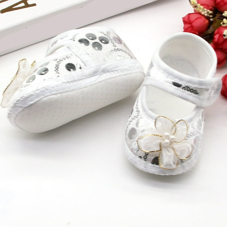 WEIYLL Girls Shoes Soft Sole Cute New Born Dress Princess White