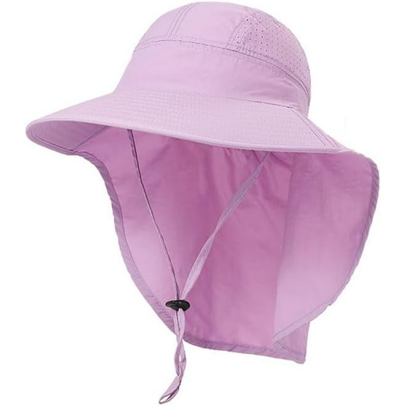 Kids Sun Hat for Boys Girls UPF 50  UV Toddler Sun Protection with Neck Flap Adjustable Large Brim Beach Fishing Hat for Age 3-12 Violet