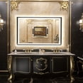 thumbnail image 2 of Keonjinn LED Bathroom Mirror with Lights 40x24 inch Black Metal Framed Front & Back Light Vanity Mirror Baroque Gothic Antifog Stepless Dimmable White/Warm/Natural, Rectangle Wall Mounted Mirror, 2 of 8